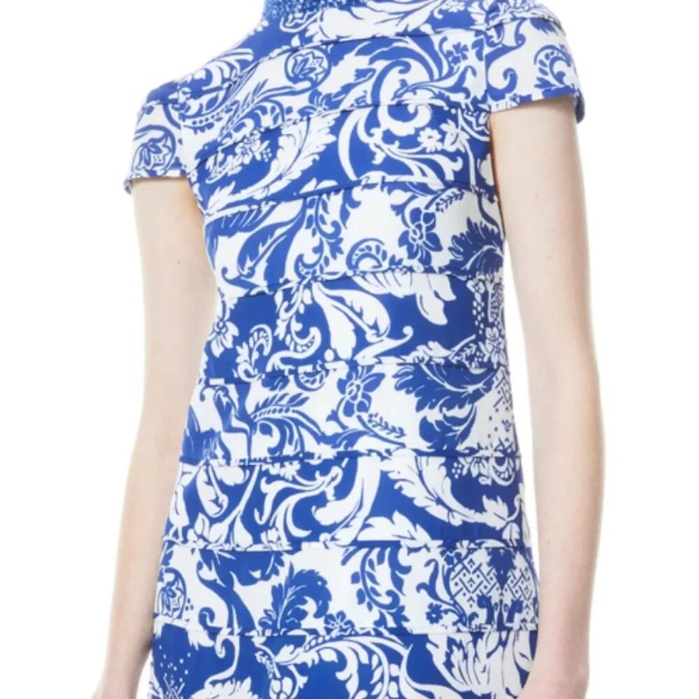 Alice + Olivia Blue White Karisse Cap Sleeve Mock Neck Mini Dress Roman 6 S - Picture 3 of 8